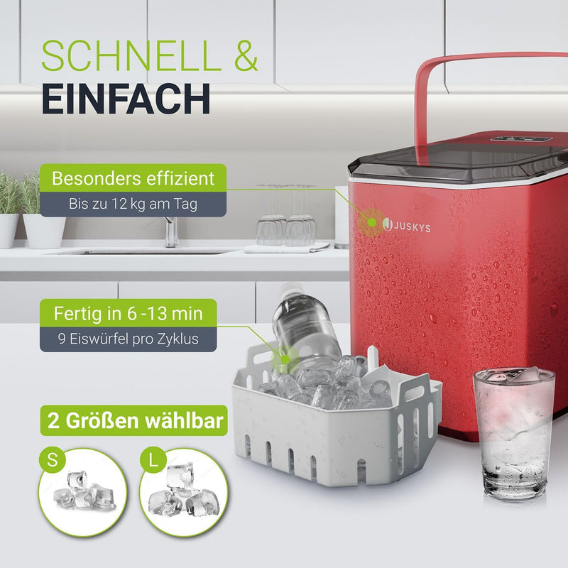 Juskys Eiswürfelmaschine IceOracle - Cocktail Eiswürfel in 6-13 min - Mini Eiswürfelbereiter für 12