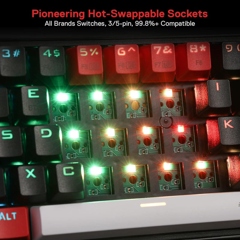 Redragon K631 Pro 65% Wireless RGB Gaming Tastatur, 68 Tasten Hot-swap-fähige Kompakte Mechanische T