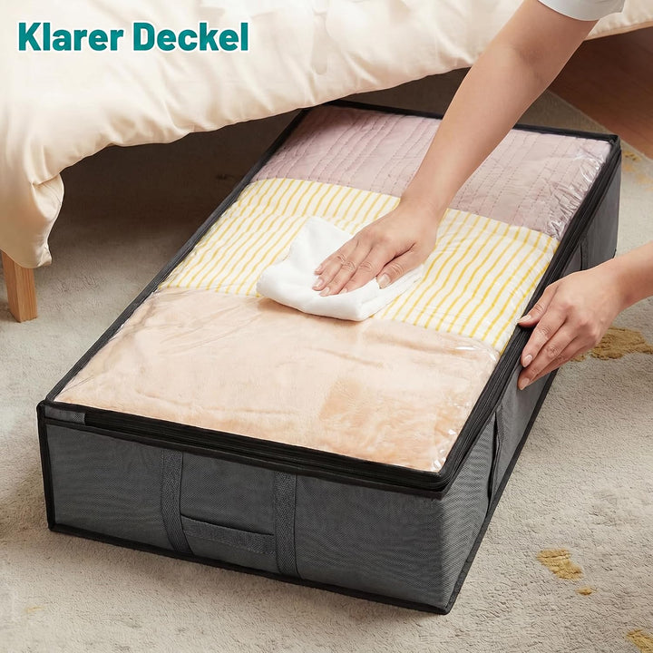 6 Stück 90L Unterbett Aufbewahrungsbox mit Deckel, Unterbett Aufbewahrung | Faltbar, Atmungsaktives