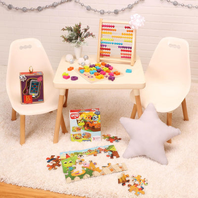 B. toys Rechenschieber aus Holz mit 100 Perlen – Lernspielzeug Abakus mit bunten Obstperlen – Rechen