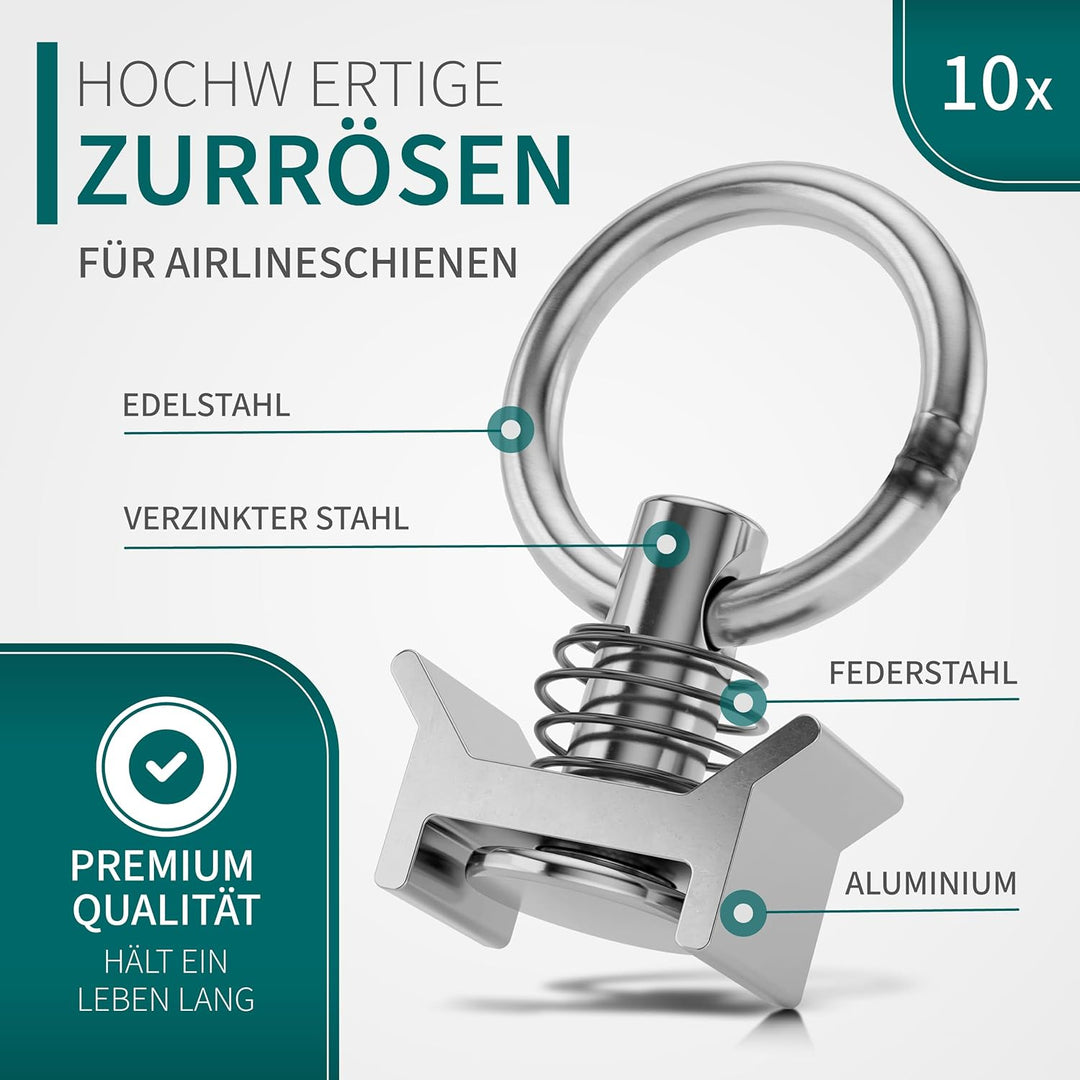Airlineschiene Fittinge (10er Set) | Stabile Zurrösen mit 1000 daN Tragfähigkeit | Standardgrösse Ø