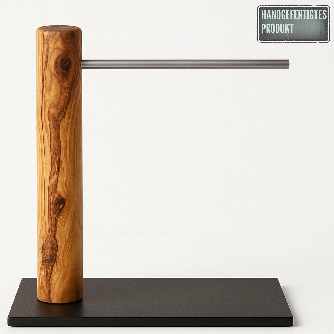 Figura Santa Handgefertigter Bananenhalter aus Olivenholz, Obstständer mit Stange, Italienische Hand