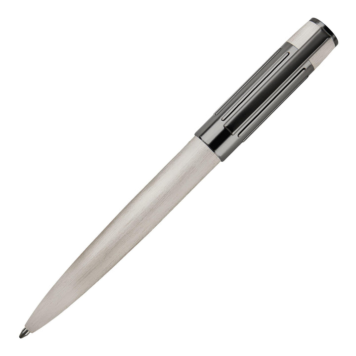 Hugo Boss Gear Ribs Kugelschreiber aus Messing und Aluminium in der Farbe Chrome, Länge: 13,8cm, Min