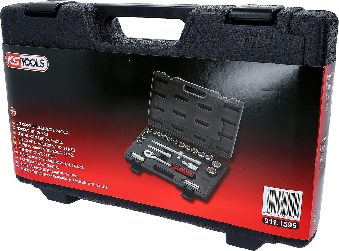 KS Tools 911.1595 1/2 Zoll 12-Kant Steckschlüssel-Satz | inklusive Umschaltknarre, 45-Zahn | matt sa