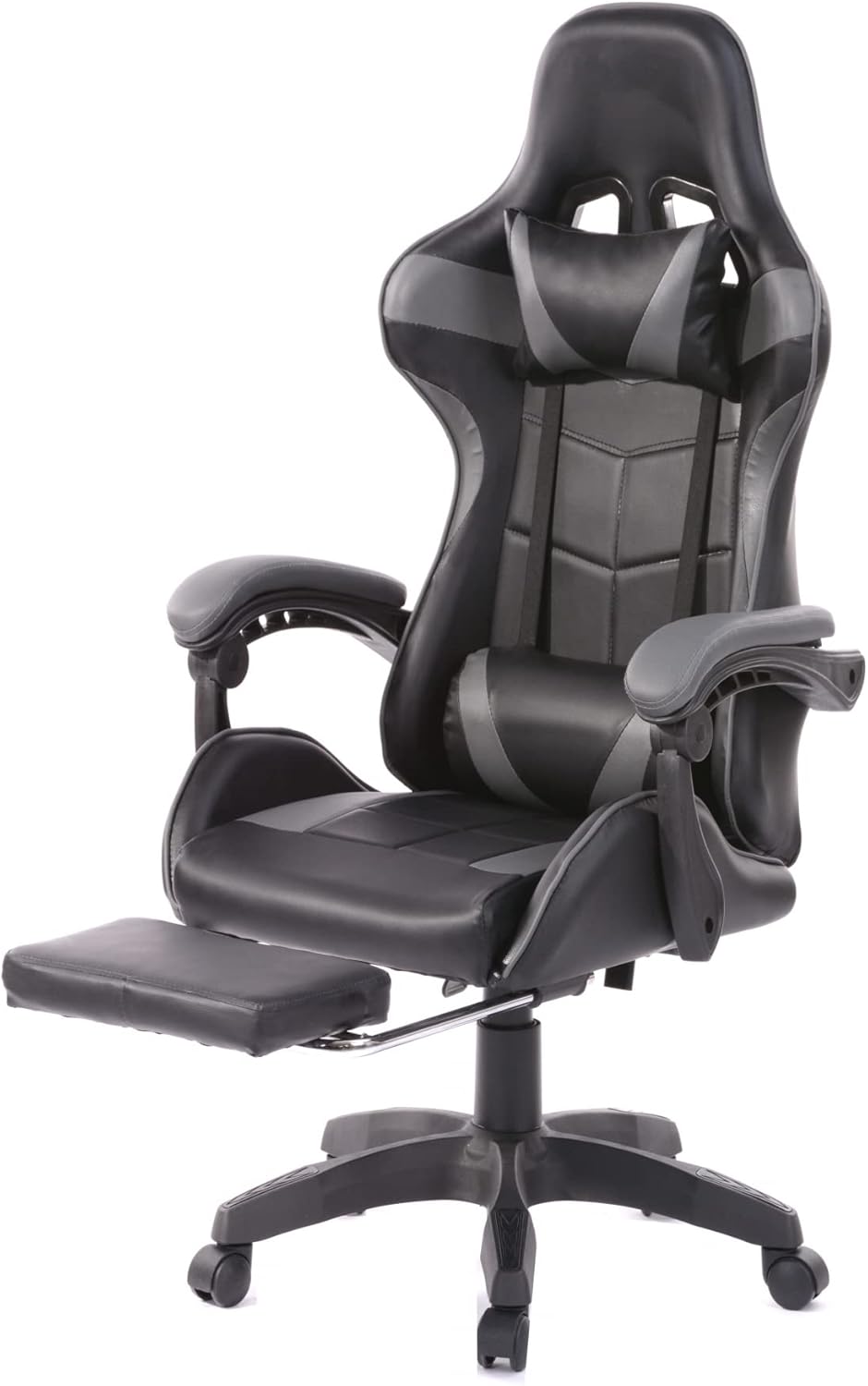 VDD Gaming Stuhl Cyclone mit Fussstütze - Bürostuhl - Racing Gaming Stuhl - grau schwarz