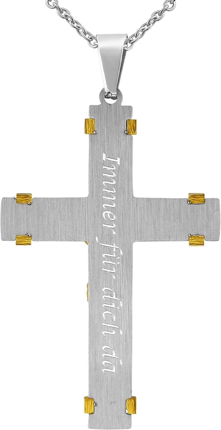 Hanessa Personalisierte Kette mit Gravur Edelstahl 45-60 cm mit Anhänger Kreuz und Jesus in silber/g