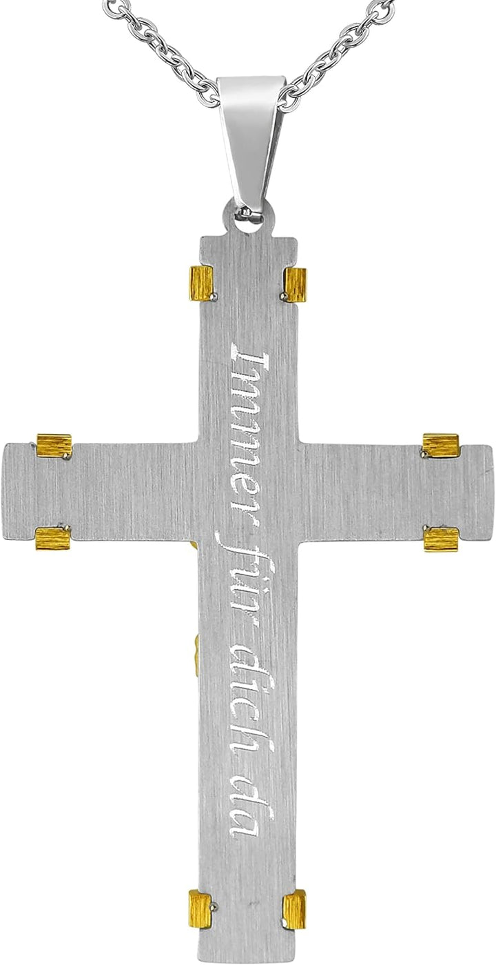 Hanessa Personalisierte Kette mit Gravur Edelstahl 45-60 cm mit Anhänger Kreuz und Jesus in silber/g