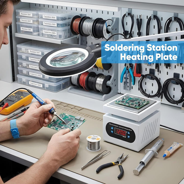 PCB Heizstation, 0-400°C Einstellbare Lötstation Heizplatte mit Digitalanzeige und Anti-Verbrühungsd