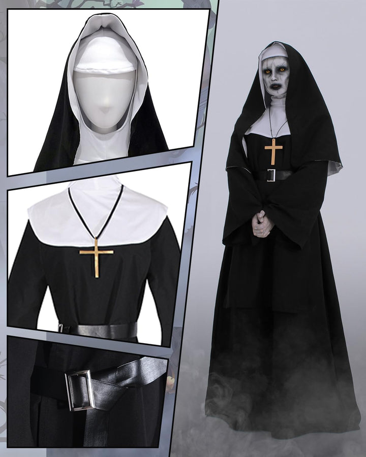 CR ROLECOS Nonnen Kostüm Damen,Faschingskostüme Damen Nonne für Erwachsene Kleidung Gothic Retro Kle