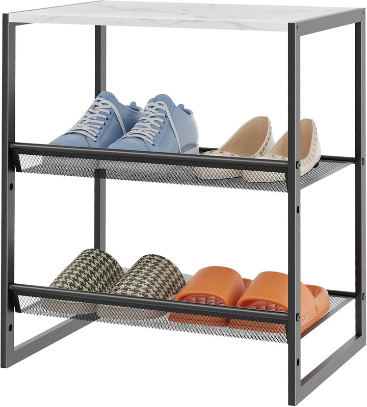 Huhote Schuhregal 3 Ebenen, Schuhständer Metall, Schuhregal Klein, Schuhablage, Schuhaufbewahrung, S
