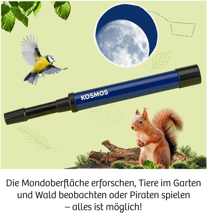 KOSMOS 676940 Fernrohr, entdecke Deine Welt, Linsenfernrohr mit 30-facher Vergrösserung, Stabiler Ok