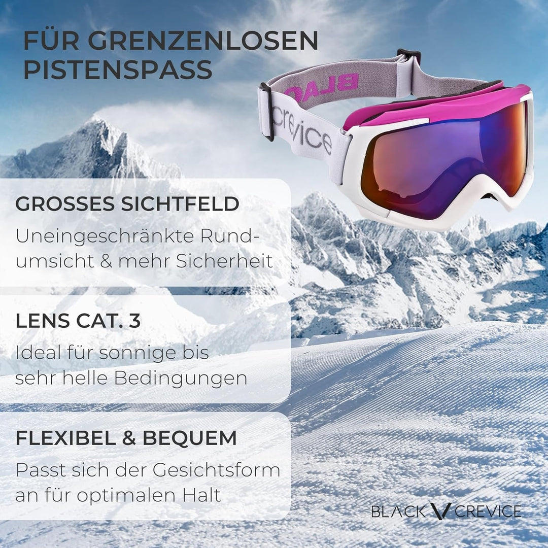 Black Crevice Damen Skibrille mit Doppelscheibe Einheitsgrösse Weiss/Pink, Einheitsgrösse Weiss/Pink
