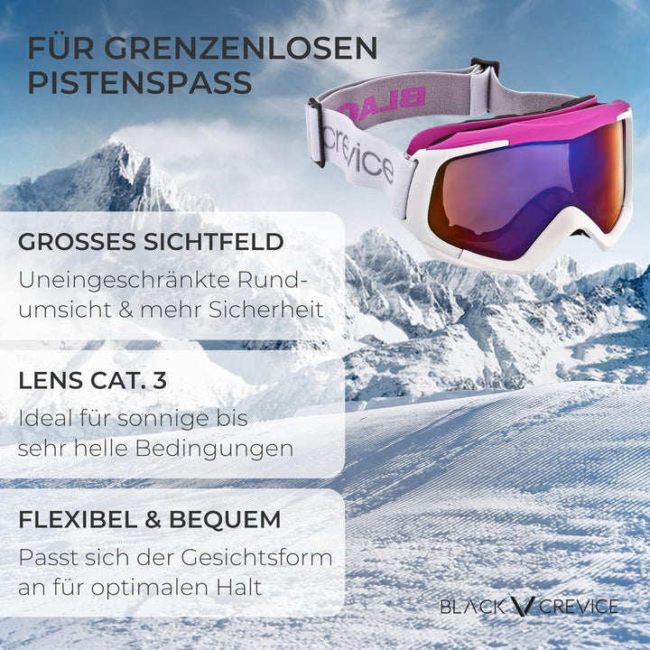 Black Crevice Damen Skibrille mit Doppelscheibe Einheitsgrösse Weiss/Pink, Einheitsgrösse Weiss/Pink