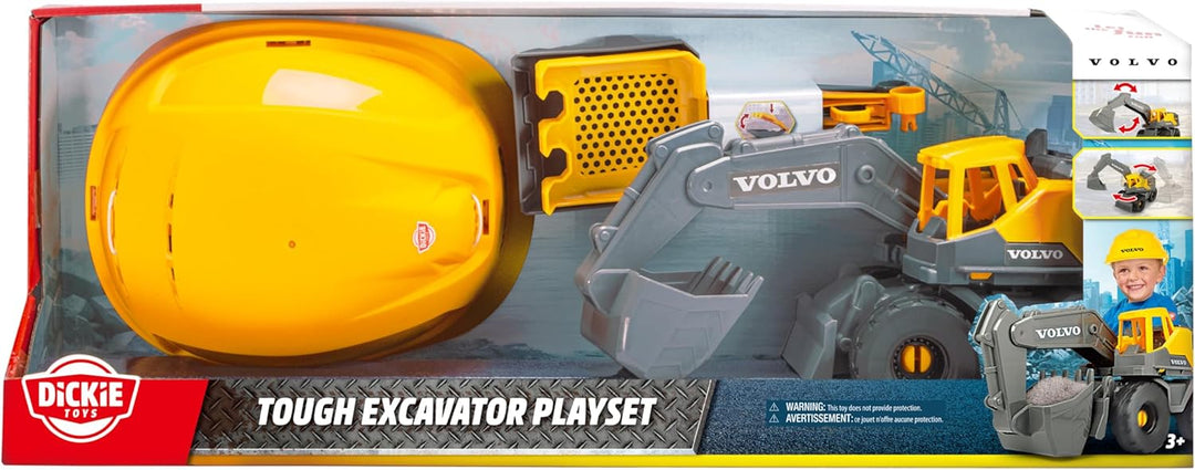 Dickie Toys - Volvo Baustellen-Set Tough Excavator (4-TLG.) - grosser Spielzeug-Bagger (26 cm) mit H