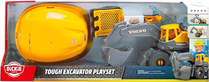 Dickie Toys - Volvo Baustellen-Set Tough Excavator (4-TLG.) - grosser Spielzeug-Bagger (26 cm) mit H