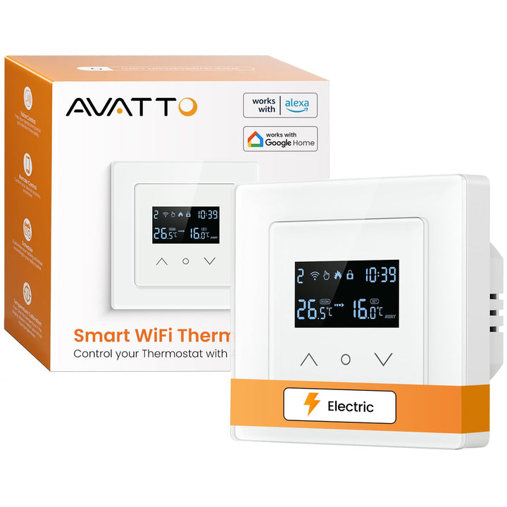 AVATTO 55x55mm Smart WiFi Thermostat für elektrische Fussbodenheizung, programmierbarer Raumthermost