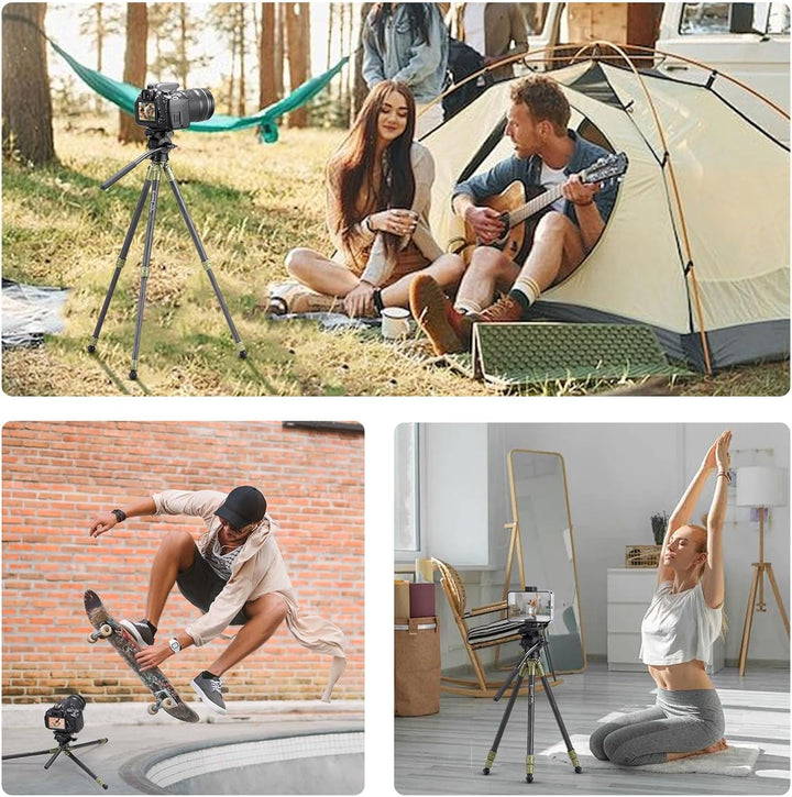 Cayer CH10L Carbon Fiber Stativ mit S1 Mini Fluid Kopf, 28" Kompaktes Tischstativ, Tischkamerastativ