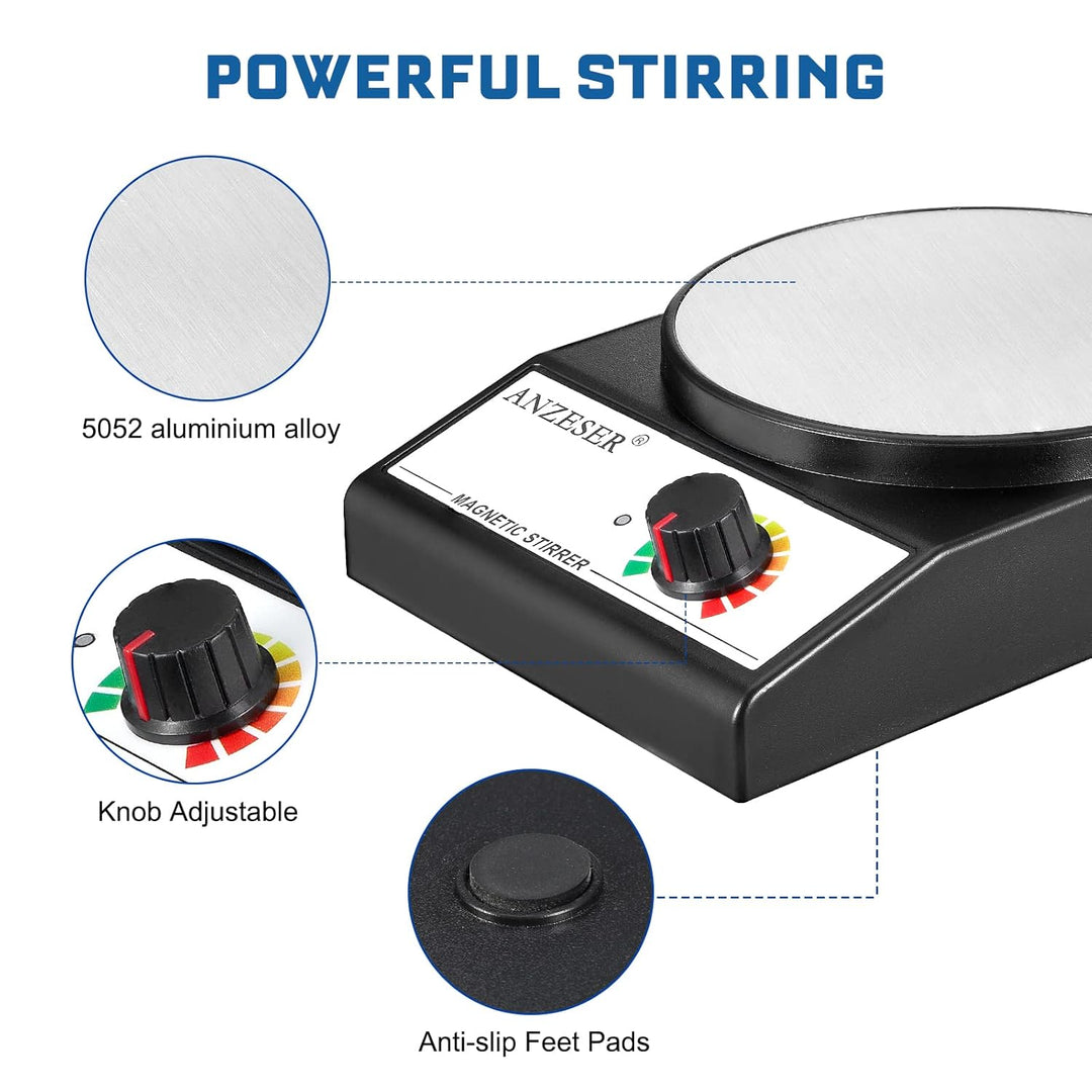 ANZESER Magnetrührer mit Magnetrührstäbe, Drehzahlbereich 0~3500 UpM, Rührmenge, Magnetrührplatte mi