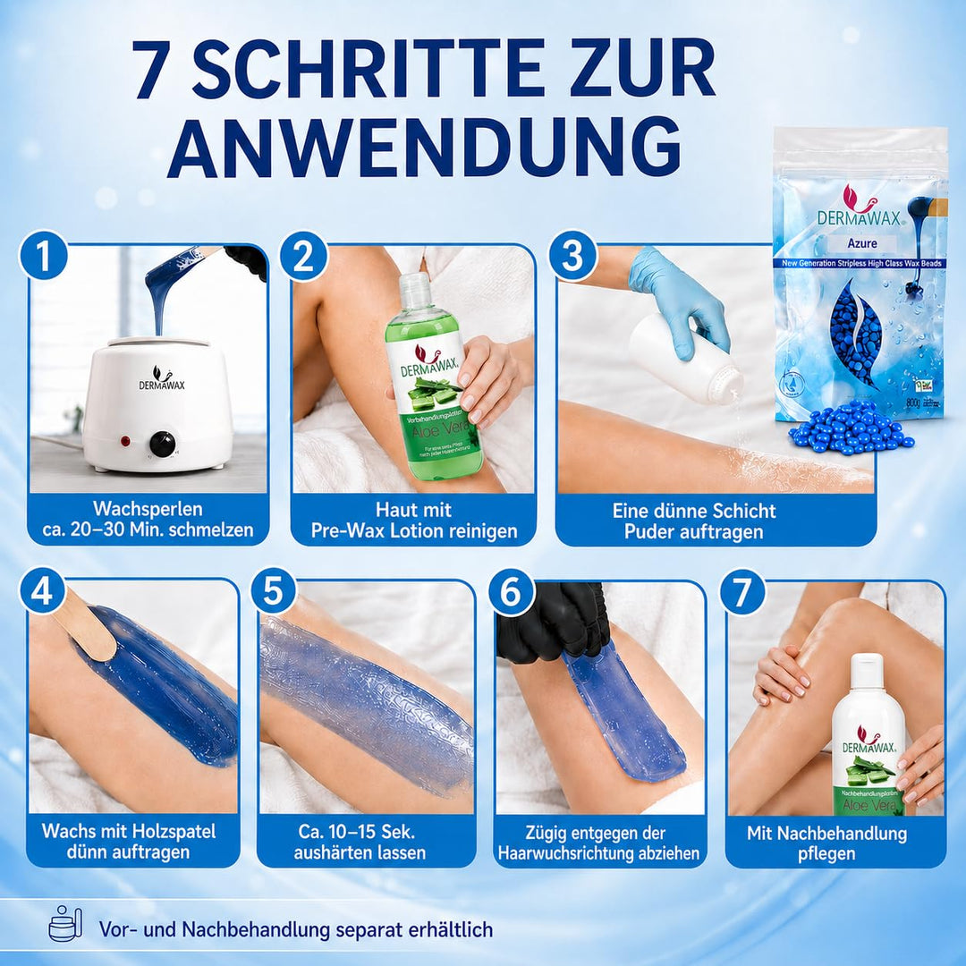 Dermawax 800 Gramm Azure Vegan Waxing Perlen zur Haarentfernung Intimbereich Bikinizone Achseln Rück