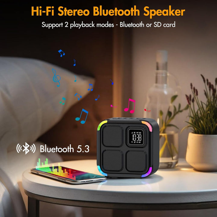 APUZOM Bluetooth Lautsprecher mit Wecker 30 Natural Sounds | 5-in-1: Nachtlicht, Tischuhr, Schlaf Ti