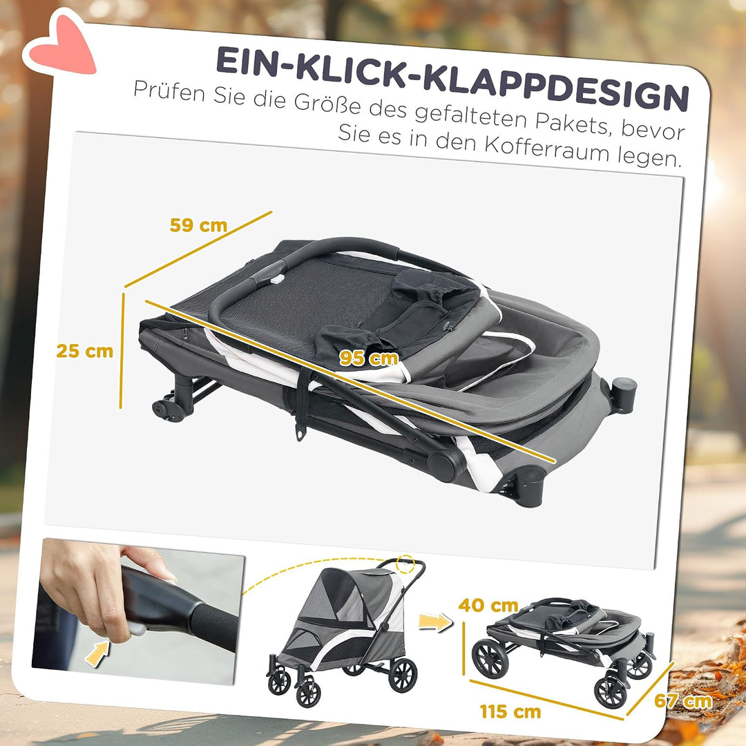 PawHut Hundewagen Hundebuggy klappbar für grosse Hunde &amp; Katzen bis 30 kg Katzenbuggy mit Kissen Net