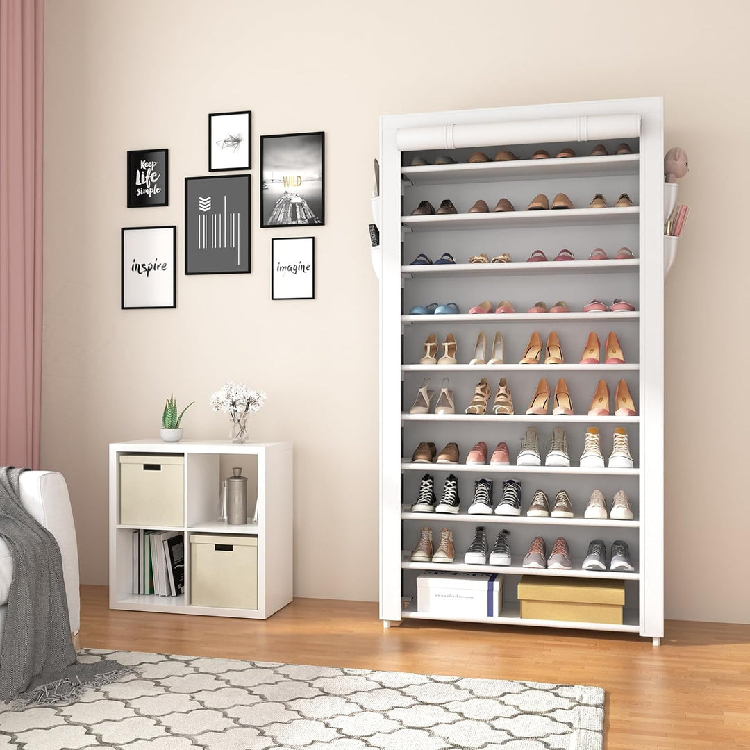 Schuhregal 11 Ebenen, Schuhschrank Hoch für 50 Paare Schuhe, Schuhaufbewahrung mit staubdichtem Über