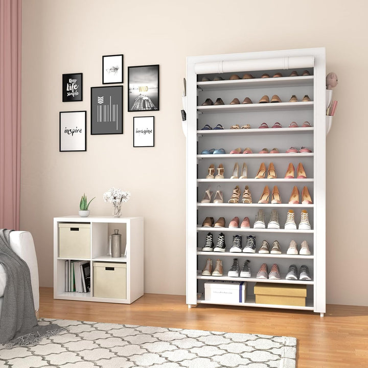 Schuhregal 11 Ebenen, Schuhschrank Hoch für 50 Paare Schuhe, Schuhaufbewahrung mit staubdichtem Über