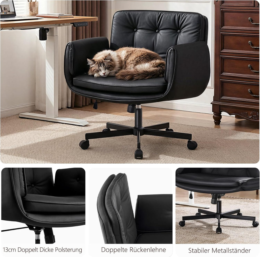 Bürostuhl Ergonomisch mit 5-Stufig Verstellbare Armlehnen, Schreibtischstuhl mit Breitem Sitzkissen,
