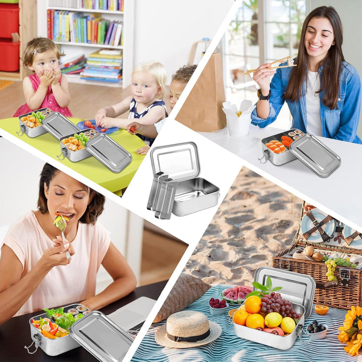 Lunchbox Edelstahl – 850ml robuste und langlebige Brotdose Metall mit Fächern, Brotdose Kinder mit F