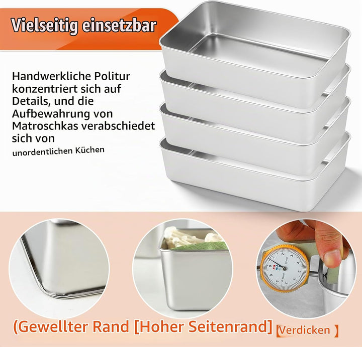 SUNOYA Brotbackform, 4er Set Edelstahl Kastenform Brot, Backform Rechteckig, Edelstahl Backform für