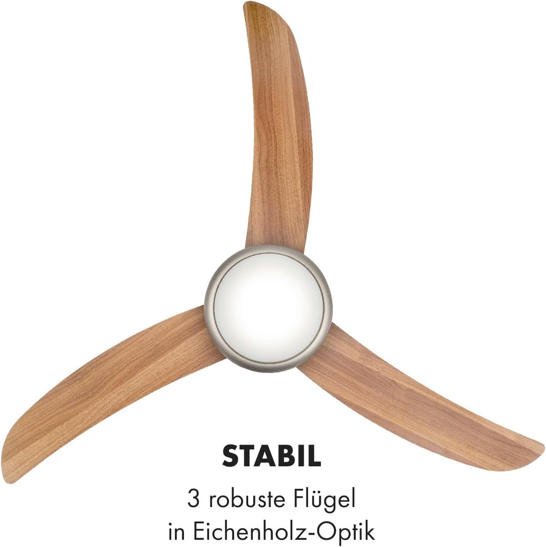 Klarstein El Paso Deckenventilator - 2-in-1: Ventilator & Deckenlampe, Durchmesser: 52" (132 cm), 3