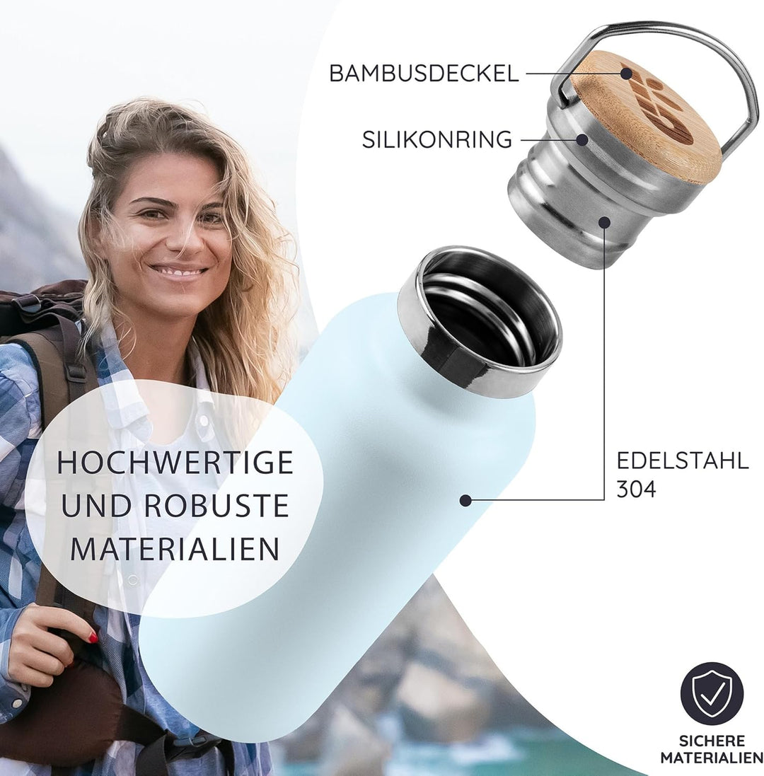 Bambaw Thermosflasche Kinder 350ml, Trinkflasche Blau, Edelstahl Flasche, Isolierflasche, Trinkflasc