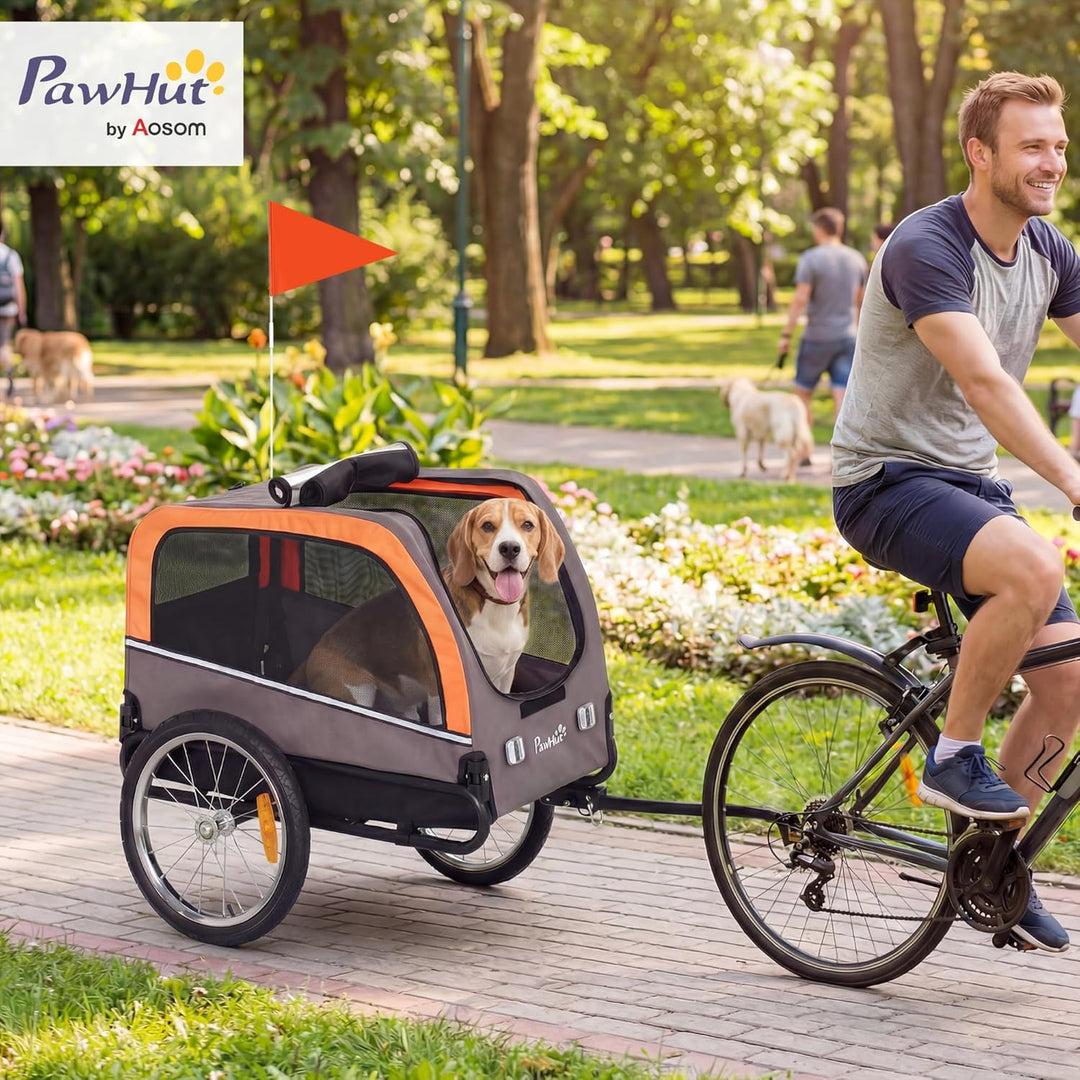 PawHut Hundeanhänger Faltbarer Fahrradanhänger mit Sicherheitsreflektoren 2 Türen Verstellbarer Lein