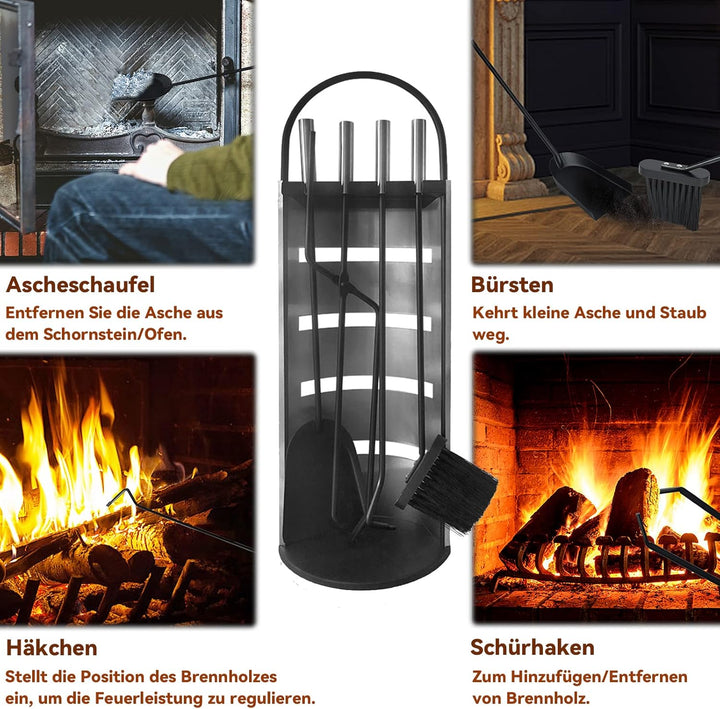 Froadp 5 Teilig Kaminbesteck Edelstahl Gusseisen Kaminreinigungsset Kamingarnitur mit Edelstahlgriff