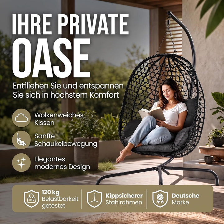 Hängesessel mit Gestell; Hängekorb Sessel; Schwebeliege Rattan Outdoor & Indoor Relax-Stuhl; Egg Sch