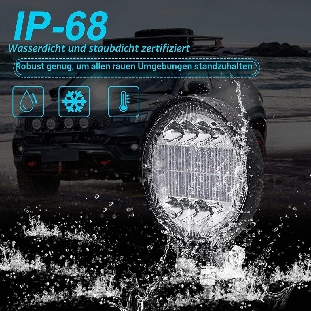 Runde LED Arbeitsscheinwerfer, 72W LED Scheinwerfer mit weiss, Offroad Zusatzscheinwerfer Wasserdich