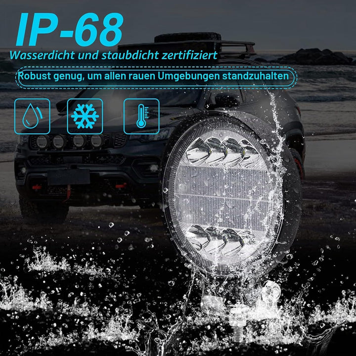 Runde LED Arbeitsscheinwerfer, 72W LED Scheinwerfer mit weiss, Offroad Zusatzscheinwerfer Wasserdich