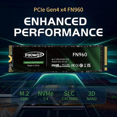 Fikwot FN960 4TB M.2 2280 PCIe Gen4 x4 NVMe 1.4 Internes Solid State Drive mit Kühlkörper – Bis zu 5