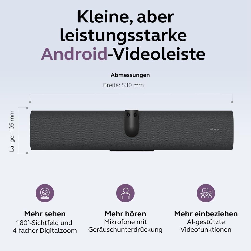 Jabra PanaCast 40 Video Bar System (VBS) Android-Videoleiste und Touch-Controller für kleine Besprec