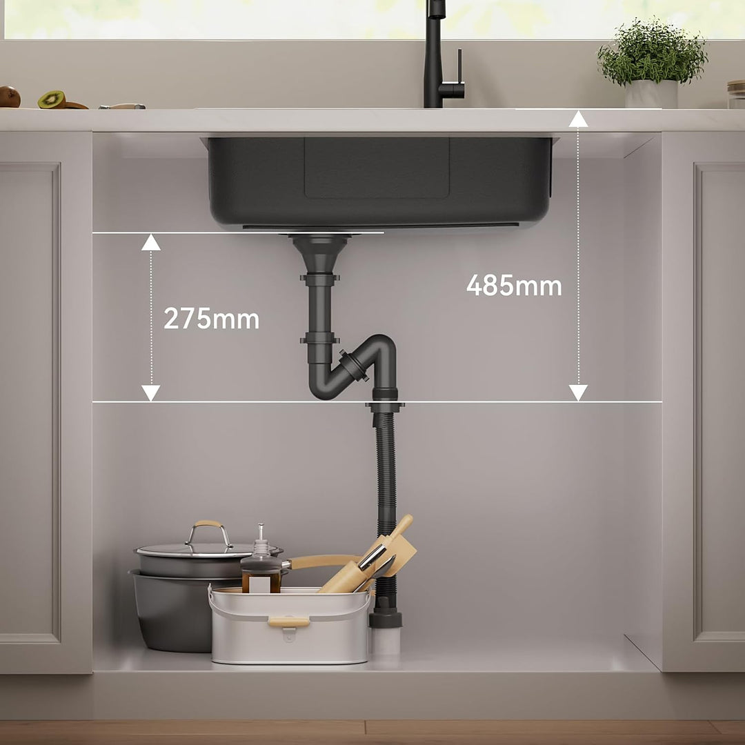 Auralum Spülbecken Schwarz Anthrazit 62 * 45CM, Küchenspüle Edelstahl Eckig mit Siphon & Über, Wasch
