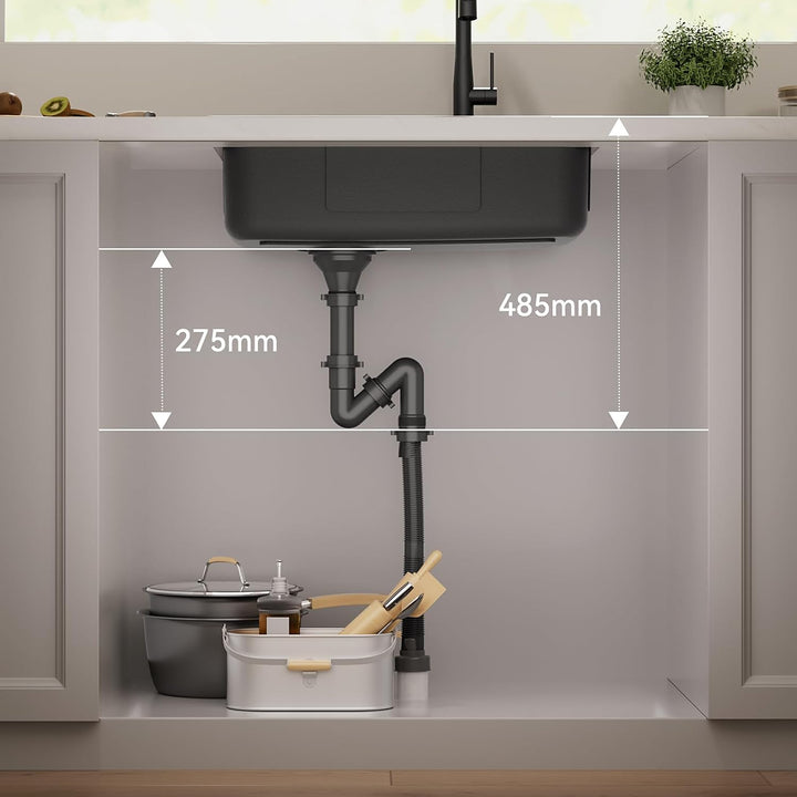 Auralum Spülbecken Schwarz Anthrazit 62 * 45CM, Küchenspüle Edelstahl Eckig mit Siphon & Über, Wasch