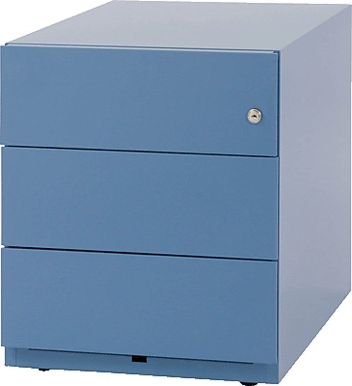 BISLEY Rollcontainer Note mit Griffleiste, 3 Universalschubladen, Metall, 605 Blau, 56.5 x 42 x 49.5