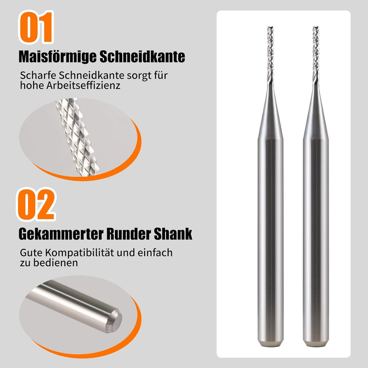 EU_HOZLY 10 Stücke Fräser 3.175mm Hartmetall-Endfräser Gravierbits CNC-Leiterplatten-Maschinen 0.8mm