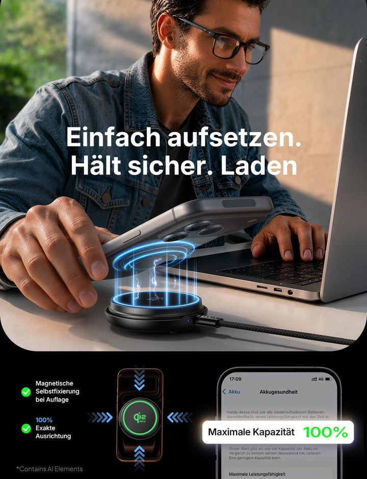 LISEN Qi2.2 25W Magnetisches Kabelloses Ladegerät mit Kühlventilator