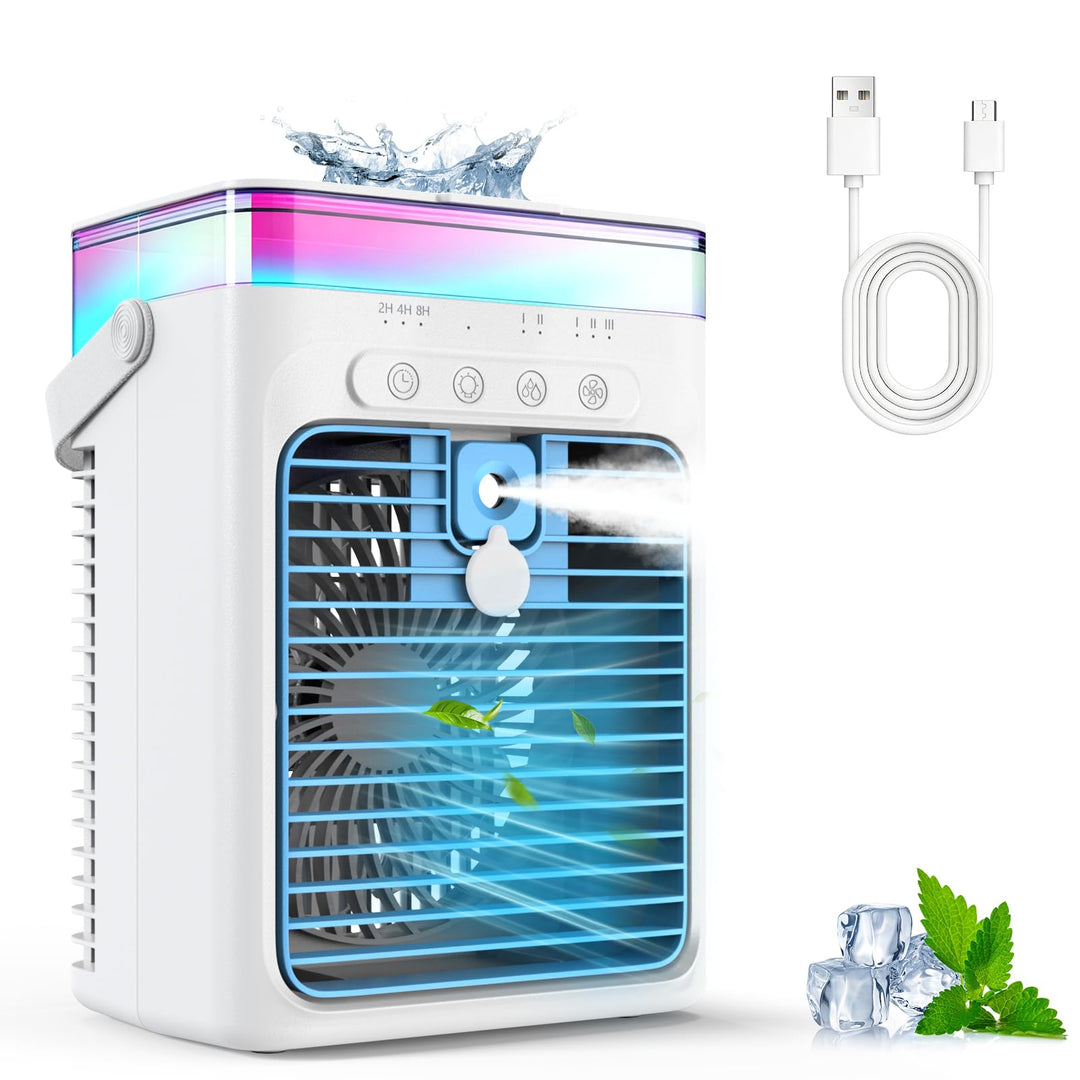 Tragbares Klimagerät, 3-in-1 Verdunstungskühler mit 3 Geschwindigkeiten &amp; 2 Nebelmodi, 1000ml Mini K