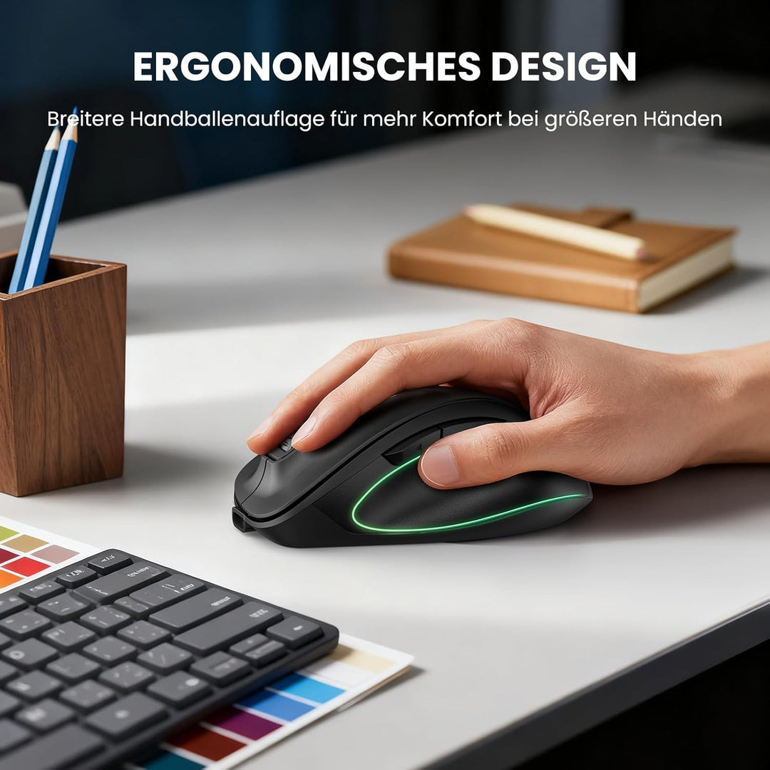 TECKNET Maus Kabellos, Bluetooth Maus Aufladbar mit 3 Gerät (2*Bluetooth+USB), 4800DPI, 6 Tasten, Si
