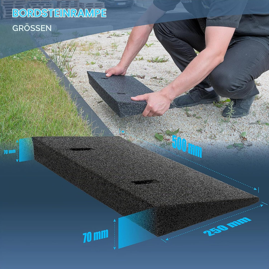 HASKYY Bordsteinrampe Gummi schwarz I Breite: 50 cm I Höhe: 70 mm I Rampe Gummikeil Rollstuhlrampe A