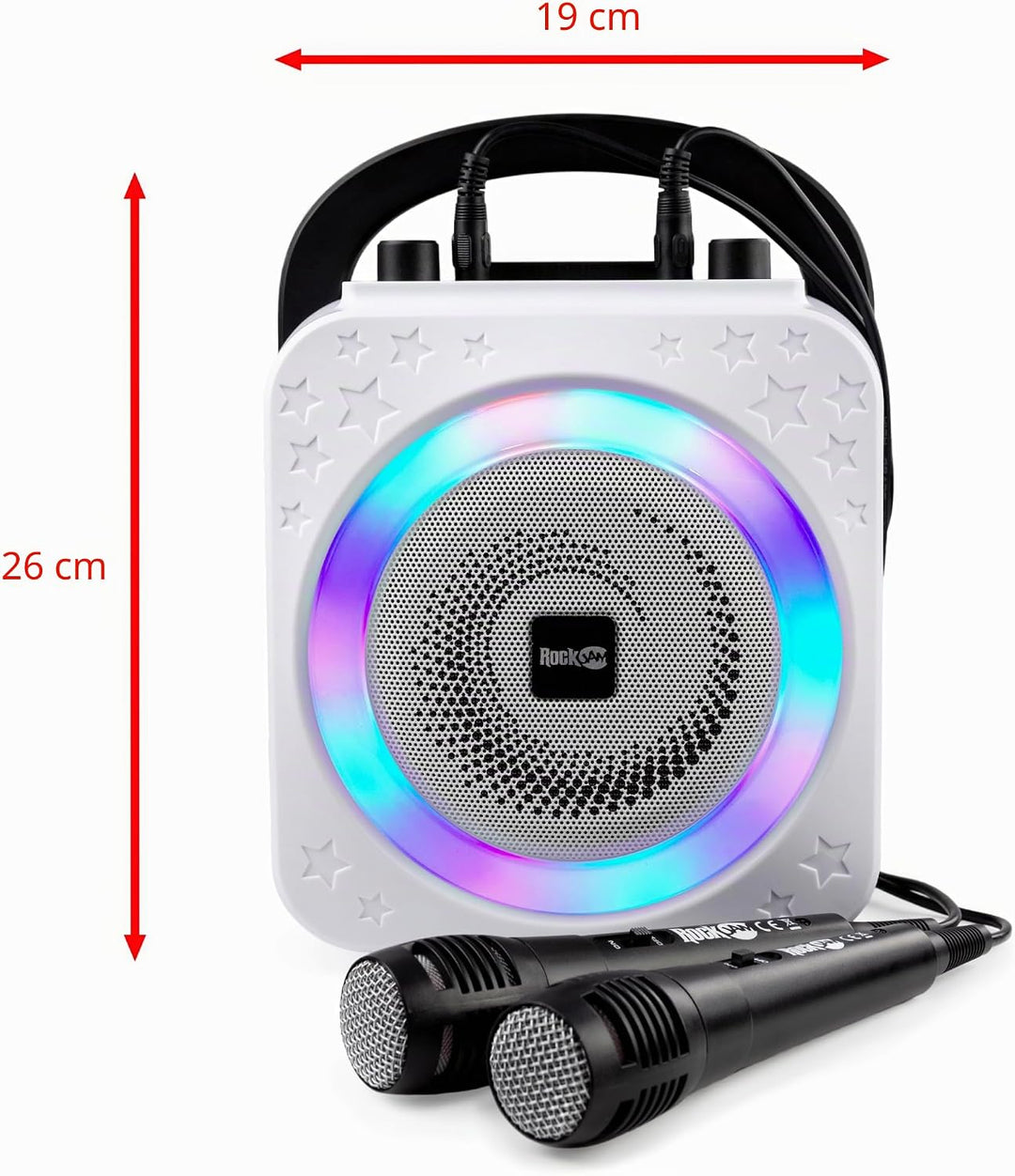 RockJam Ring Bluetooth Karaoke Machine with Two Mics Black Ring Light & Disco Light, Black Ring Ligh