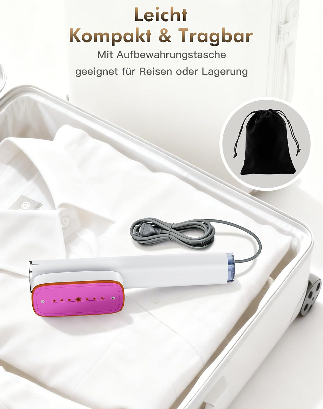 Dampfglätter, 2-IN-1 Reisedampfglätter, 15s schnelles Aufheizen, 220–240V EU Spannung, 1200W Steamer