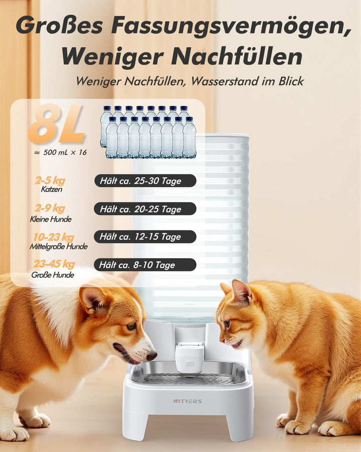 8L Wasserspender für Hunde und Katzen mit patentiertem Wasserhahn, futterautomat Katze mit Filter,ve